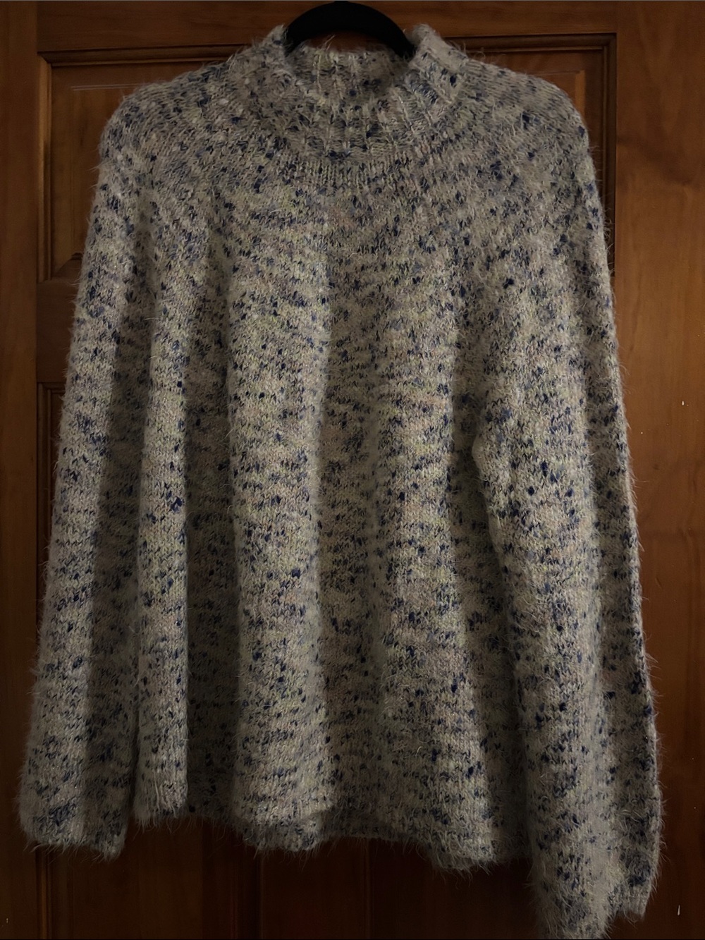 Catherine Malandrino Ivory Flecked Turtleneck Sweater with Navy Speckle
